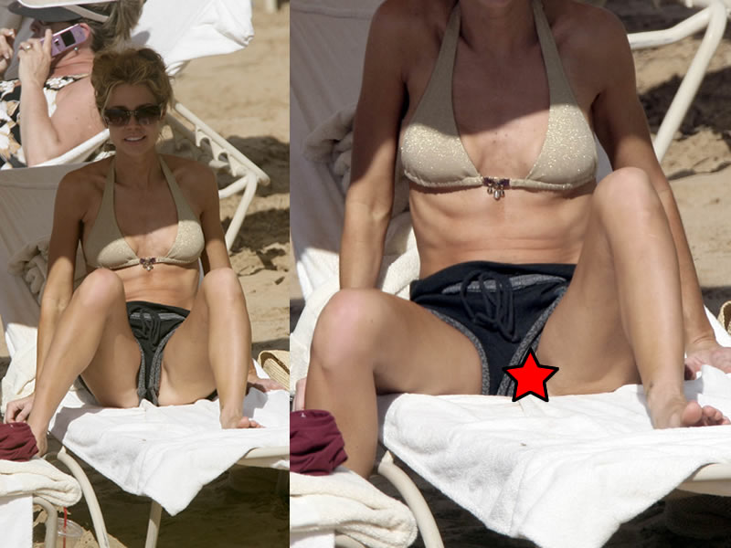 Denise Richards Upskirt - bikini on a California beach. 