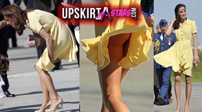 Kate Middleton’s skirt was blown up by the wind at the airport, revealing her ass