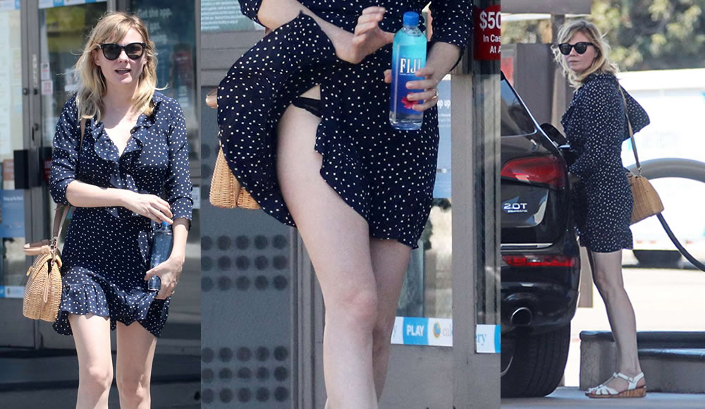 Kirsten Dunst in upskirt at a gas station in LA.