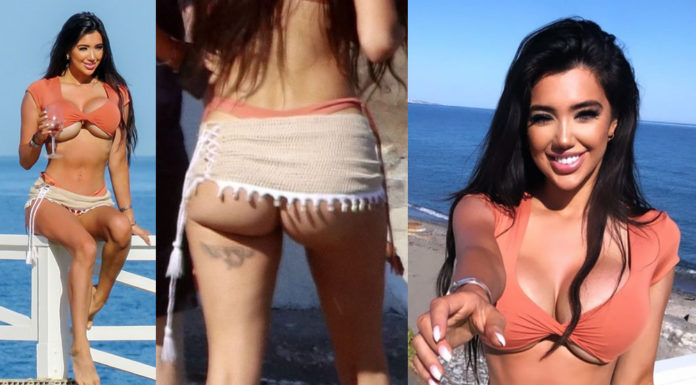 Chloe Khan upskirt ass on Holiday in Marbella
