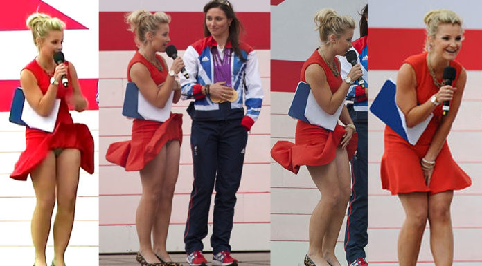 Helen Skelton skirt blown up at Olympic parade pictures and video