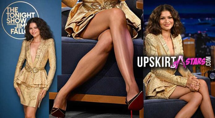 Zendaya showed off her gorgeous legs in a sexy long-slit dress on the Fallon show